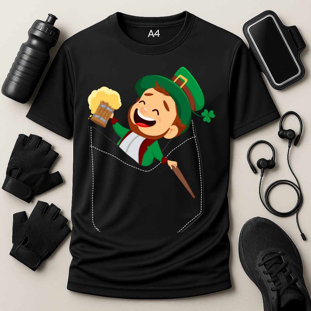 St. Patrick's Day Pocket Leprechaun Beer Cooling Performance Crew T-Shirt