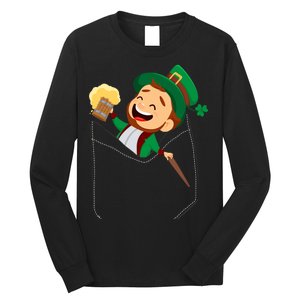 St. Patrick's Day Pocket Leprechaun Beer Long Sleeve Shirt