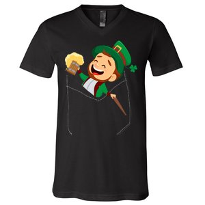 St. Patrick's Day Pocket Leprechaun Beer V-Neck T-Shirt