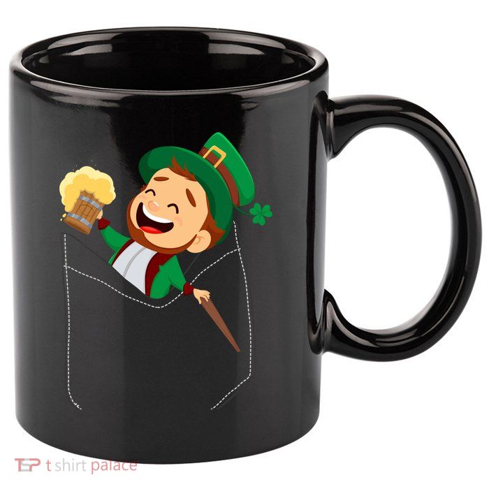 St. Patrick's Day Pocket Leprechaun Beer 11oz C Handle Ceramic Mug