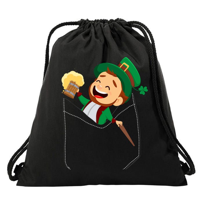 St. Patrick's Day Pocket Leprechaun Beer Drawstring Bag