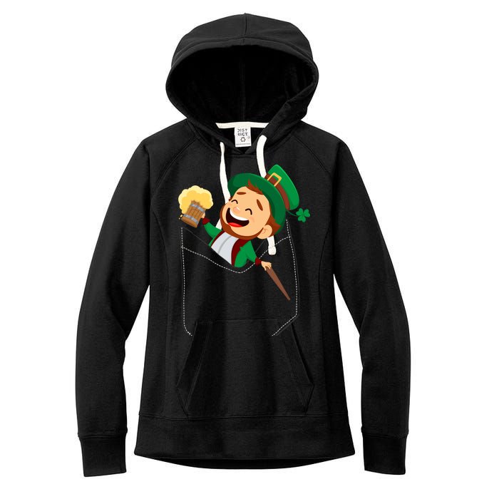 St. Patrick's Day Pocket Leprechaun Beer Women's Fleece Hoodie