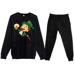 St. Patrick's Day Pocket Leprechaun Beer Premium Crewneck Sweatsuit Set