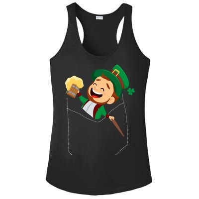 St. Patrick's Day Pocket Leprechaun Beer Ladies PosiCharge Competitor Racerback Tank