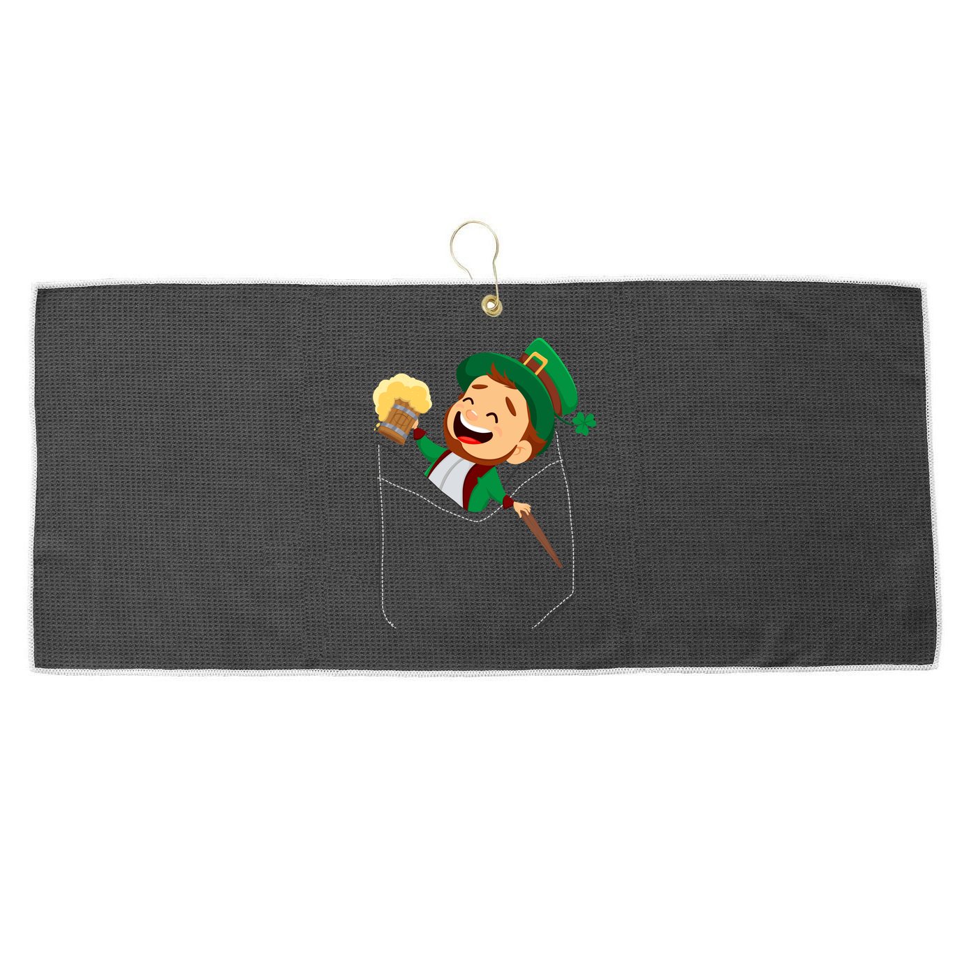 St. Patrick's Day Pocket Leprechaun Beer Large Microfiber Waffle Golf Towel