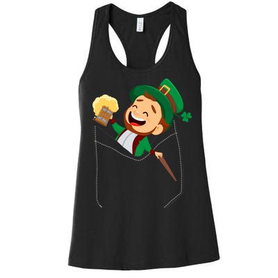 St. Patrick's Day Pocket Leprechaun Beer Women's Racerback Tank