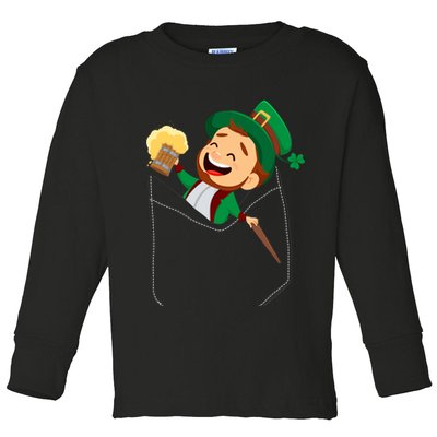 St. Patrick's Day Pocket Leprechaun Beer Toddler Long Sleeve Shirt
