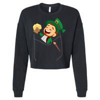 St. Patrick's Day Pocket Leprechaun Beer Cropped Pullover Crew
