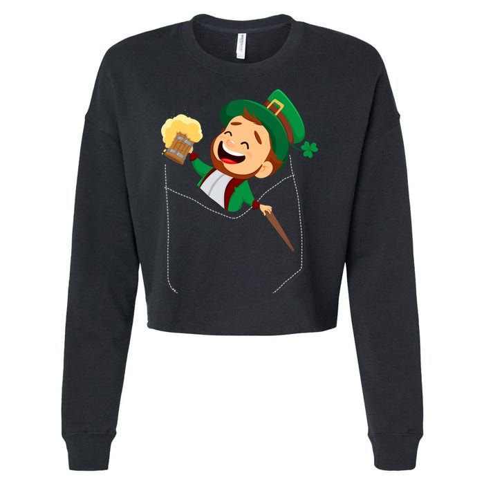 St. Patrick's Day Pocket Leprechaun Beer Cropped Pullover Crew