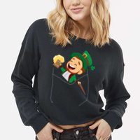 St. Patrick's Day Pocket Leprechaun Beer Cropped Pullover Crew