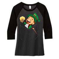 St. Patrick's Day Pocket Leprechaun Beer Women's Tri-Blend 3/4-Sleeve Raglan Shirt