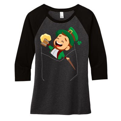 St. Patrick's Day Pocket Leprechaun Beer Women's Tri-Blend 3/4-Sleeve Raglan Shirt