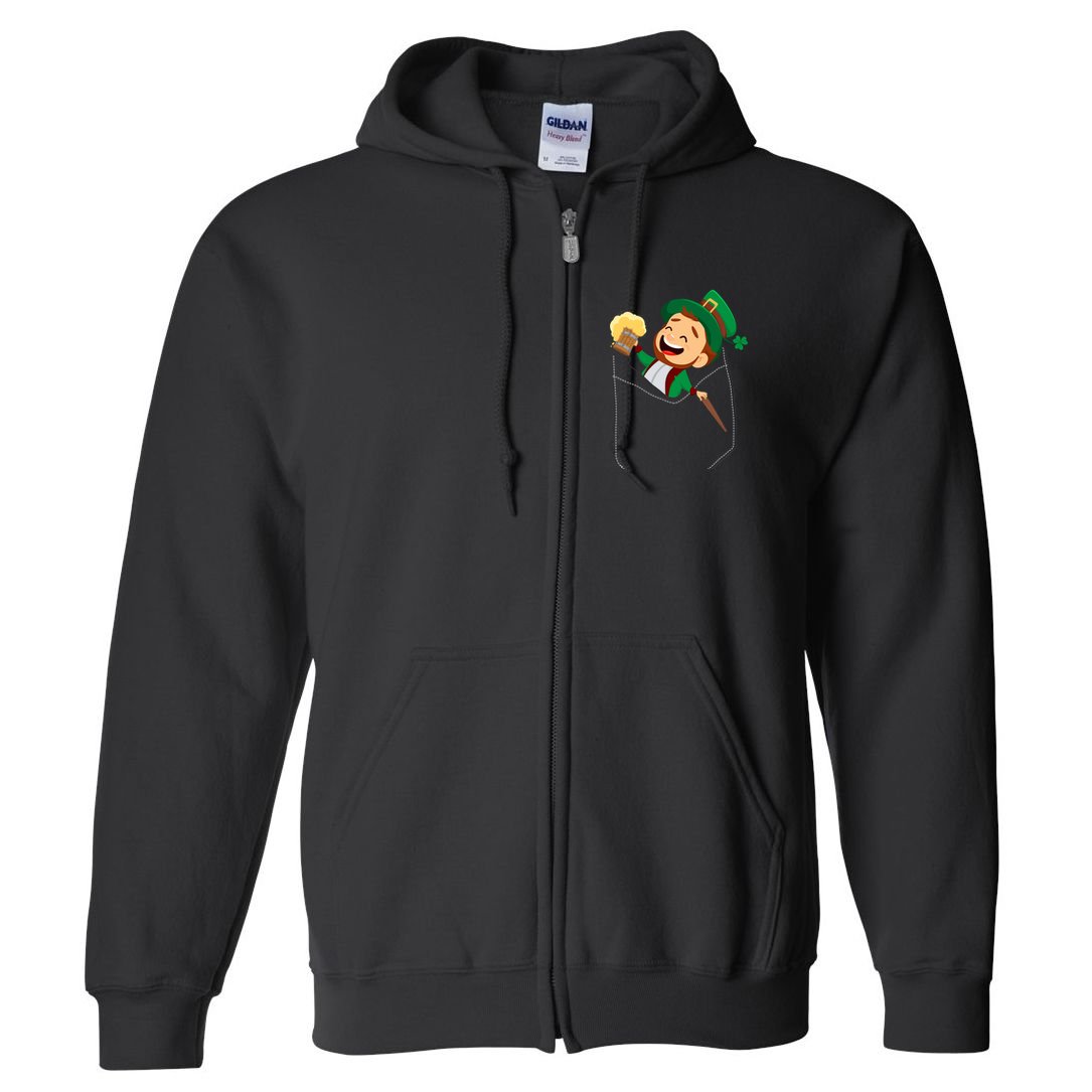 St. Patrick's Day Pocket Leprechaun Beer Full Zip Hoodie
