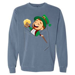 St. Patrick's Day Pocket Leprechaun Beer Garment-Dyed Sweatshirt