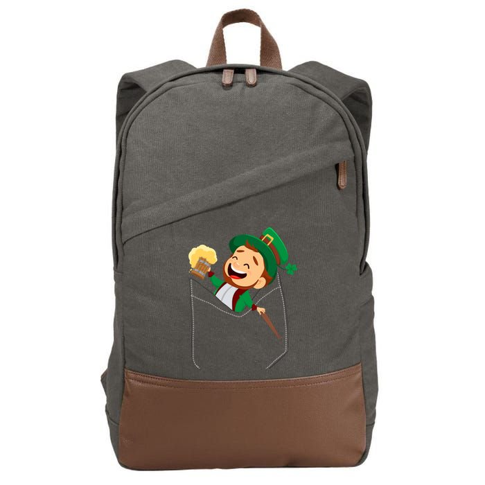 St. Patrick's Day Pocket Leprechaun Beer Cotton Canvas Backpack
