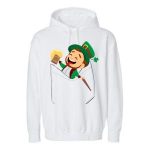 St. Patrick's Day Pocket Leprechaun Beer Garment-Dyed Fleece Hoodie