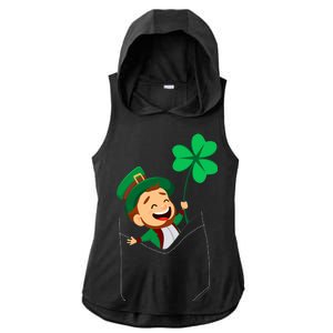 St. Patrick's Day Pocket Leprechaun Clover Ladies PosiCharge Tri-Blend Wicking Draft Hoodie Tank