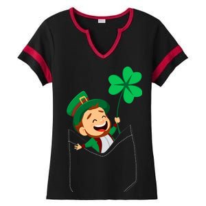 St. Patrick's Day Pocket Leprechaun Clover Ladies Halftime Notch Neck Tee