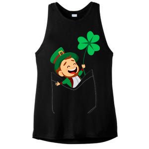 St. Patrick's Day Pocket Leprechaun Clover Ladies PosiCharge Tri-Blend Wicking Tank