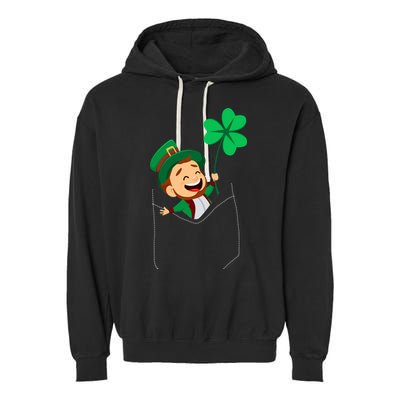 St. Patrick's Day Pocket Leprechaun Clover Garment-Dyed Fleece Hoodie