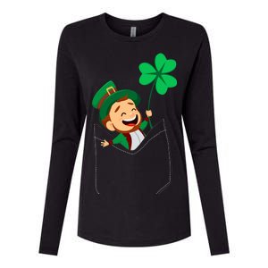 St. Patrick's Day Pocket Leprechaun Clover Womens Cotton Relaxed Long Sleeve T-Shirt