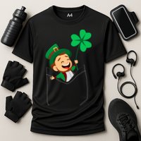 St. Patrick's Day Pocket Leprechaun Clover Performance Shirt