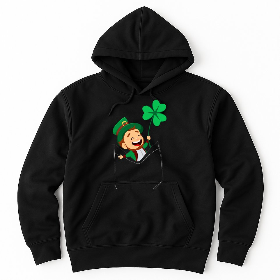 St. Patrick's Day Pocket Leprechaun Clover Hoodie