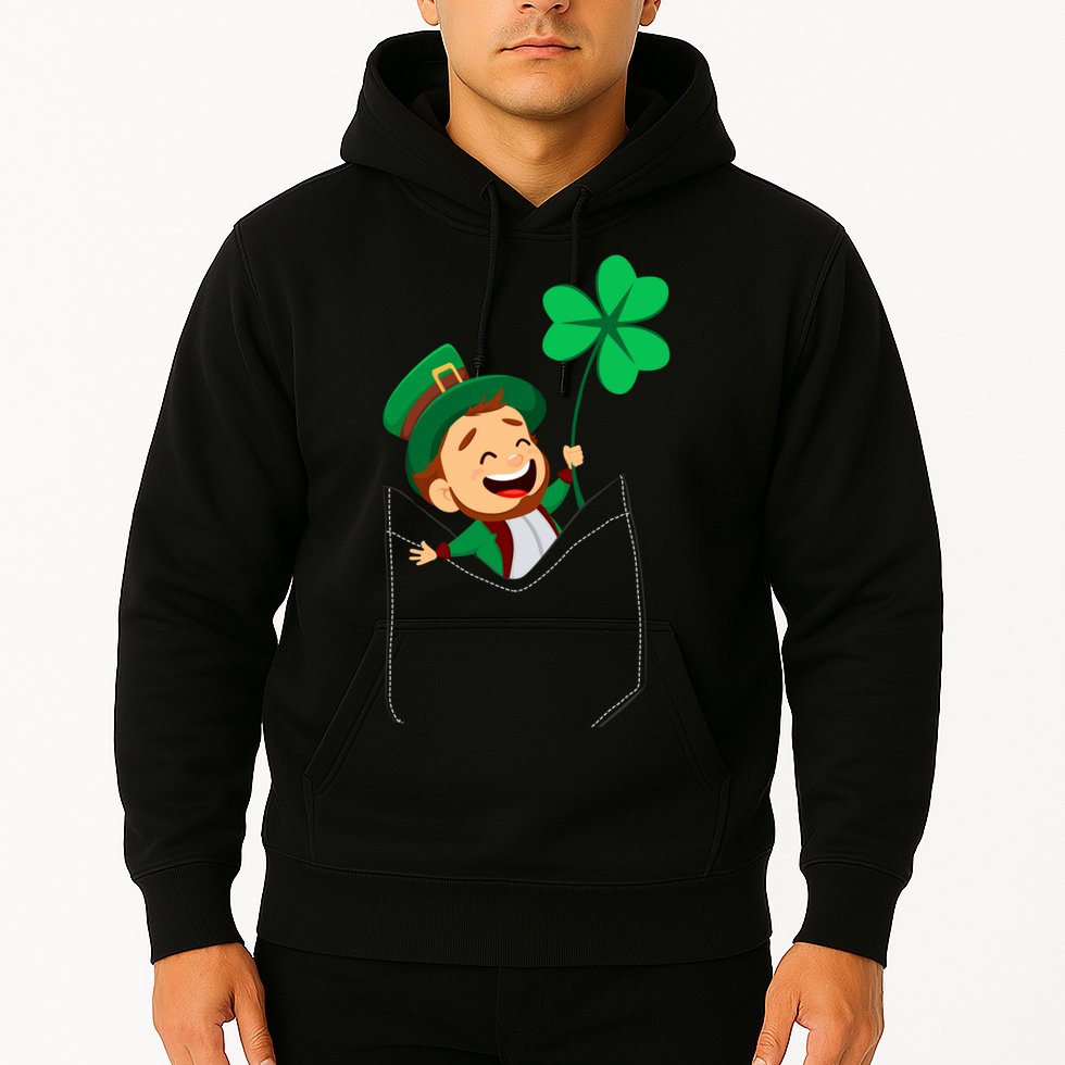 St. Patrick's Day Pocket Leprechaun Clover Hoodie