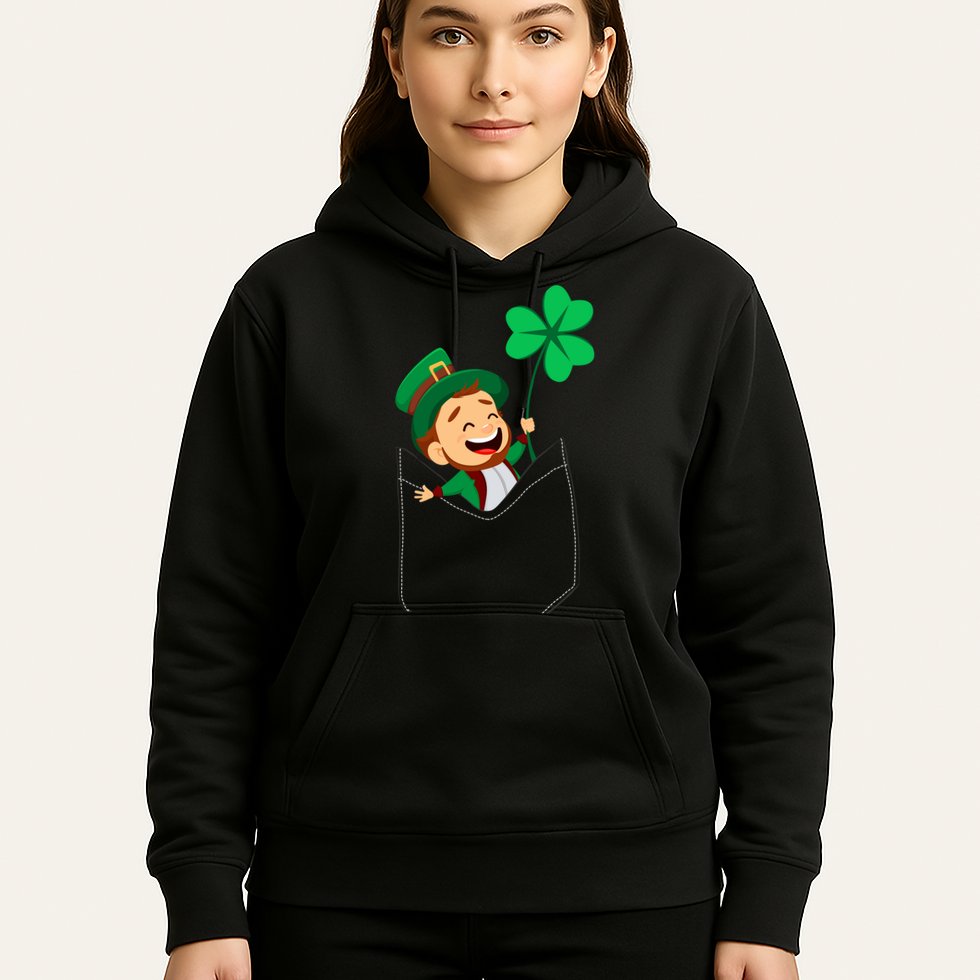 St. Patrick's Day Pocket Leprechaun Clover Hoodie