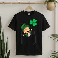 St. Patrick's Day Pocket Leprechaun Clover T-Shirt
