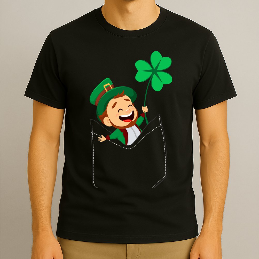 St. Patrick's Day Pocket Leprechaun Clover T-Shirt