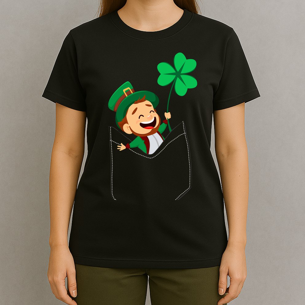 St. Patrick's Day Pocket Leprechaun Clover T-Shirt