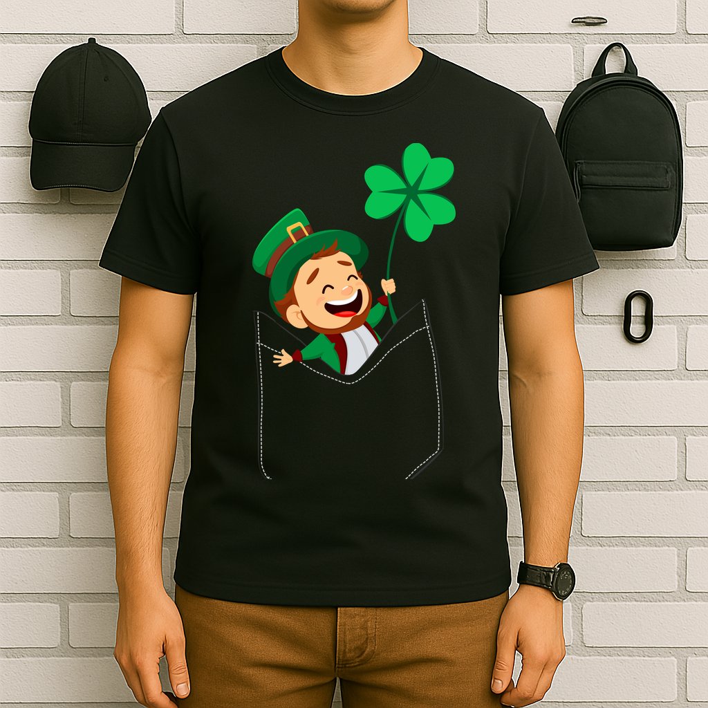 St. Patrick's Day Pocket Leprechaun Clover T-Shirt