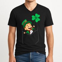 St. Patrick's Day Pocket Leprechaun Clover V-Neck T-Shirt