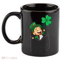 St. Patrick's Day Pocket Leprechaun Clover 11oz C Handle Ceramic Mug