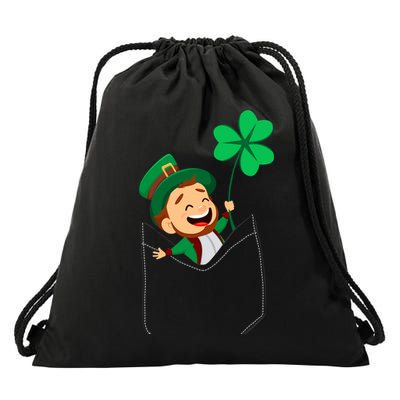 St. Patrick's Day Pocket Leprechaun Clover Drawstring Bag