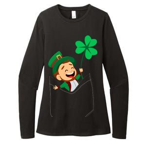 St. Patrick's Day Pocket Leprechaun Clover Womens CVC Long Sleeve Shirt