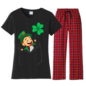 St. Patrick's Day Pocket Leprechaun Clover Women's Flannel Pajama Set