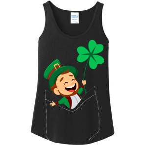 St. Patrick's Day Pocket Leprechaun Clover Ladies Essential Tank