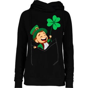 St. Patrick's Day Pocket Leprechaun Clover Womens Funnel Neck Pullover Hood