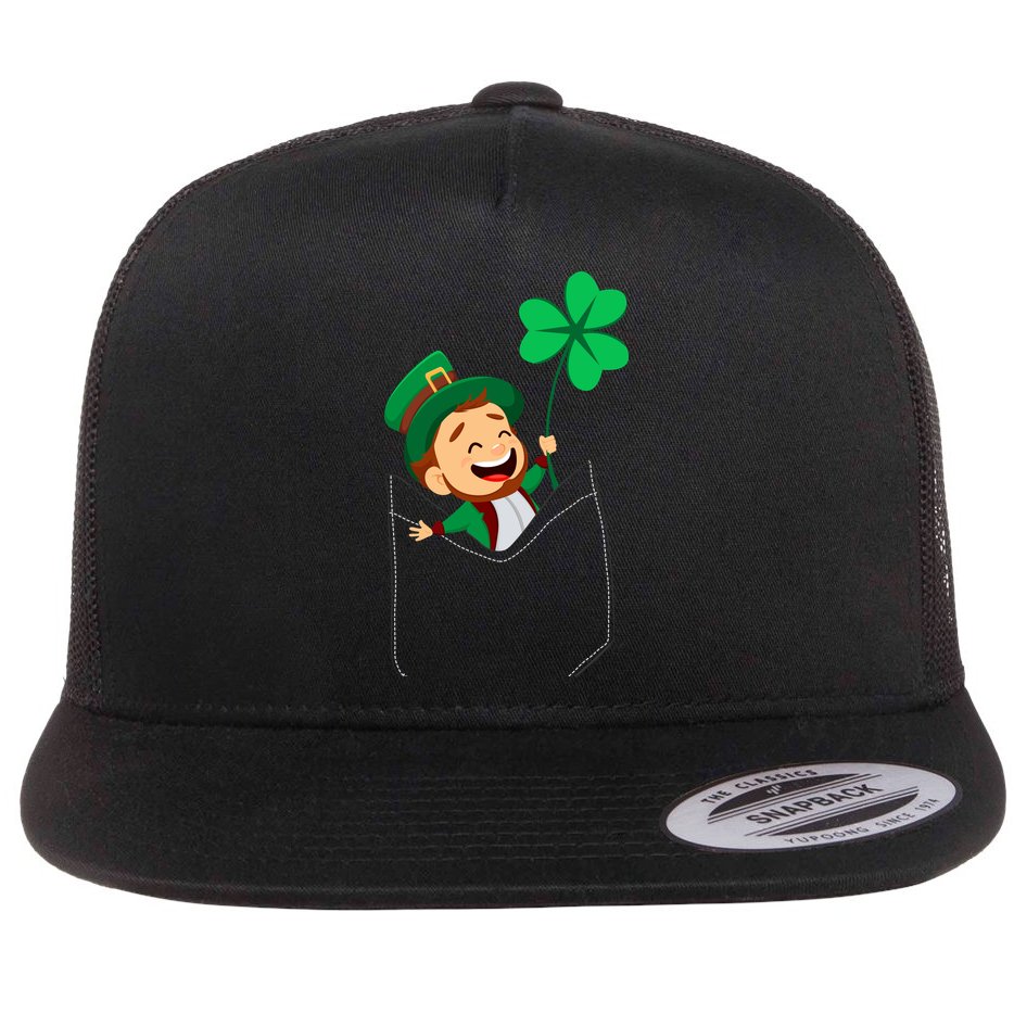 St. Patrick's Day Pocket Leprechaun Clover Flat Bill Trucker Hat