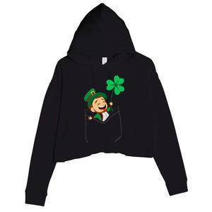 St. Patrick's Day Pocket Leprechaun Clover Crop Fleece Hoodie