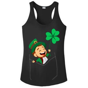 St. Patrick's Day Pocket Leprechaun Clover Ladies PosiCharge Competitor Racerback Tank