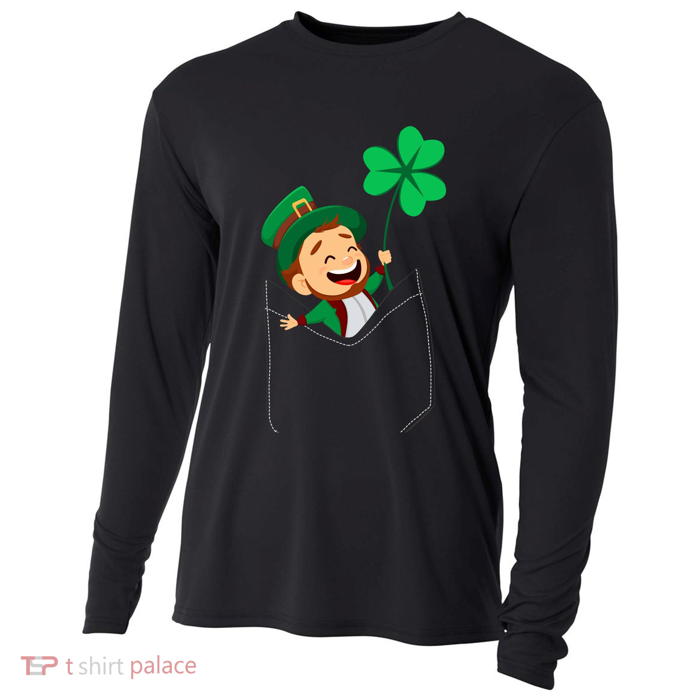 St. Patrick's Day Pocket Leprechaun Clover Cooling Performance Long Sleeve Crew