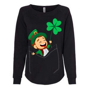 St. Patrick's Day Pocket Leprechaun Clover Womens California Wash Sweatshirt