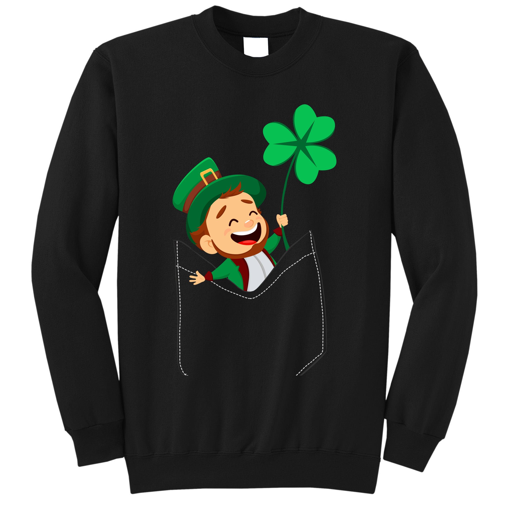 St. Patrick's Day Pocket Leprechaun Clover Tall Sweatshirt