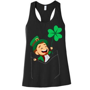 St. Patrick's Day Pocket Leprechaun Clover Women's Racerback Tank