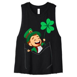 St. Patrick's Day Pocket Leprechaun Clover Women's Racerback Cropped Tank