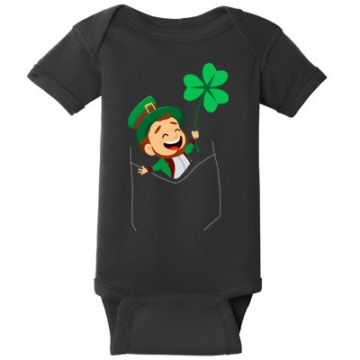 St. Patrick's Day Pocket Leprechaun Clover Baby Bodysuit