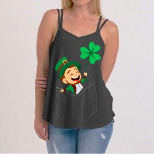 St. Patrick's Day Pocket Leprechaun Clover Women's Strappy Tank